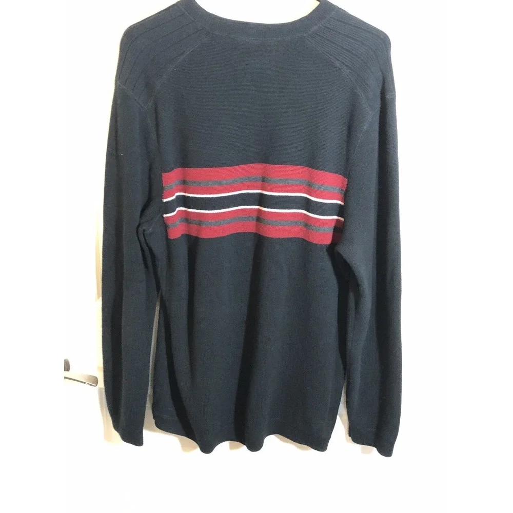 Eddie Bauer Sport Shop Sweater Men's Large Black Red Stripe Hike Fish Camp - Picture 4 of 9